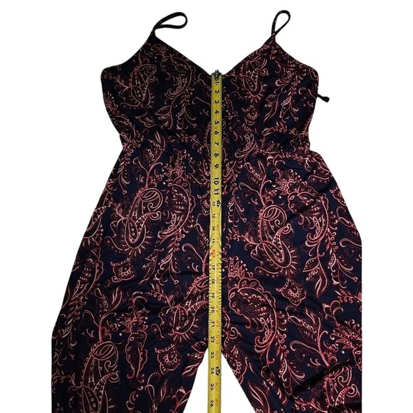 marianne Stretchy Paisley Bandana Print Jumpsuit Spaghetti Strap - Navy and Pink - Picture 10 of 14
